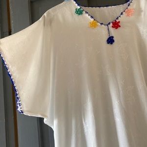 NWOT Beach coverup, Turkish cotton with crochet flowers and fringes, white